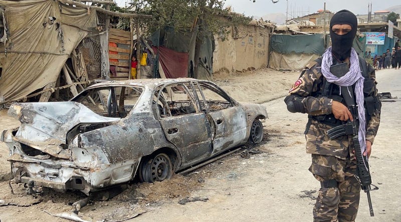 A view from the scene after at least five rockets were fired at the Afghan capital Kabul's Hamid Karzai International Airport on August 30, 2021. 