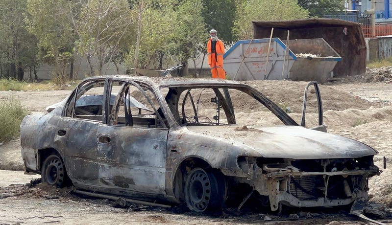A view from the scene after at least five rockets were fired at the Afghan capital Kabul's Hamid Karzai International Airport on August 30, 2021. Local sources confirmed the rockets were fired but intercepted via defense systems installed at the airport. Casualties are feared, but no immediate details were available. US President Joe Biden had warned an attack was âvery likely,â as the clock is ticking for the full withdrawal of US forces by the deadline, Tuesday, set by the Taliban, who took control of Kabul on Aug. 15. 