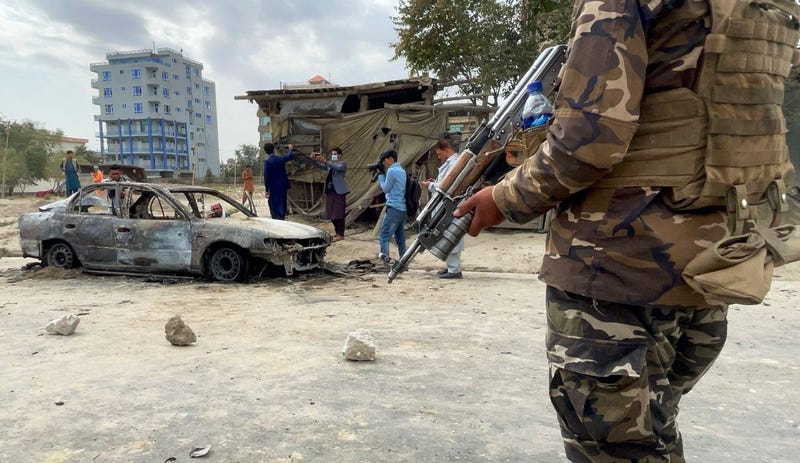 A view from the scene after at least five rockets were fired at the Afghan capital Kabul's Hamid Karzai International Airport on August 30, 2021.