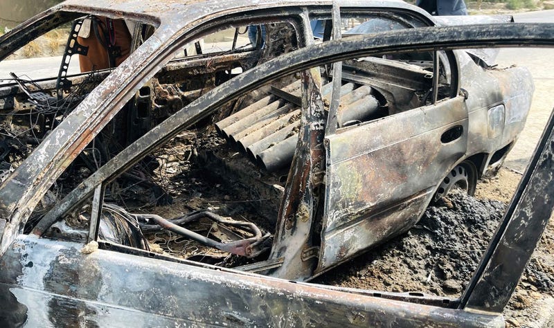 A view from the scene after at least five rockets were fired at the Afghan capital Kabul's Hamid Karzai International Airport on August 30, 2021. Local sources confirmed the rockets were fired but intercepted via defense systems installed at the airport. Casualties are feared, but no immediate details were available. US President Joe Biden had warned an attack was âvery likely,â as the clock is ticking for the full withdrawal of US forces by the deadline, Tuesday, set by the Taliban, who took control of Kabul on Aug. 15. 
