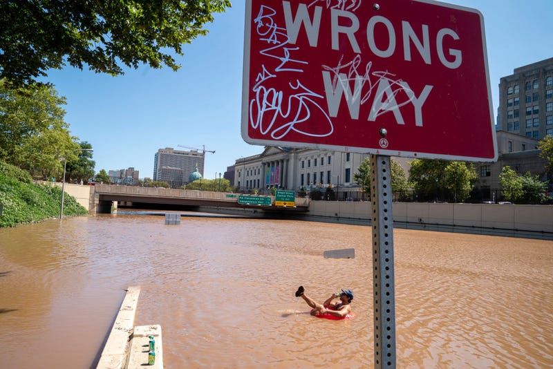 Vine Street Expressway flooded by Hurricane Ida