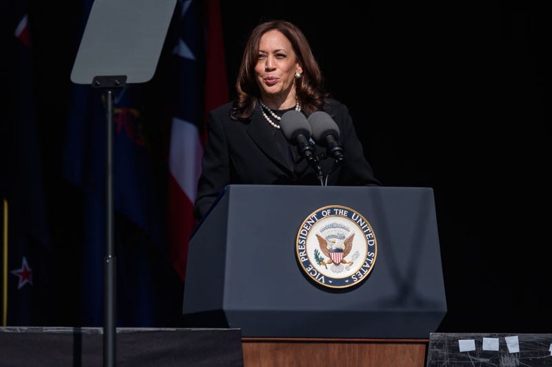 Vice President Kamala Harris speaks at the 20th Anniversary remembrance of the September 11, 2001 terrorist attacks at the Flight 93 National Memorial on September 11, 2021 in Shanksville, Pennsylvania.