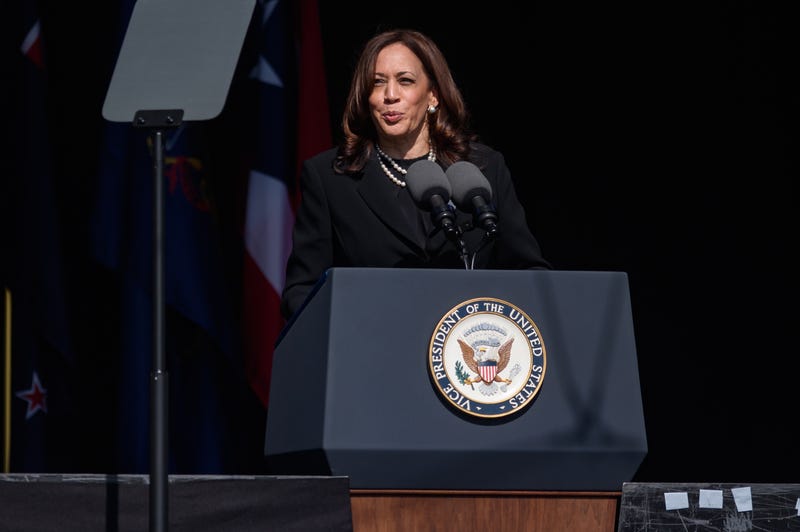 Vice President Kamala Harris speaks at the 20th Anniversary remembrance of the September 11, 2001 terrorist attacks at the Flight 93 National Memorial on September 11, 2021 in Shanksville, Pennsylvania