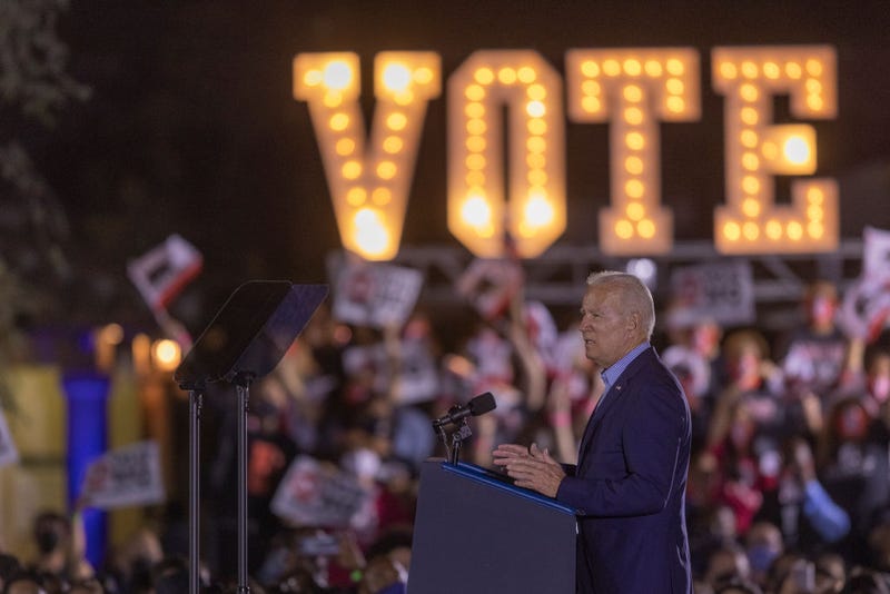 U.S. President Joe Biden speaks in support of keeping California Gov. Gavin Newsom in office at Long Beach City College on the eve of the last day of the special election to recall the governor on Sept. 13, 2021, in Long Beach, California. Forty-six candidates, mostly Republicans, are attempting to remove the governor in the recall election a year ahead of the regularly scheduled gubernatorial vote.