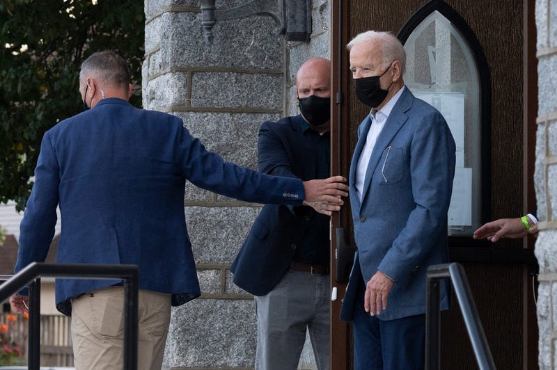 US President Joe Biden departs a church service at St Edmond Catholic Church in Rehoboth Beach, Delaware, on September 18, 2021.