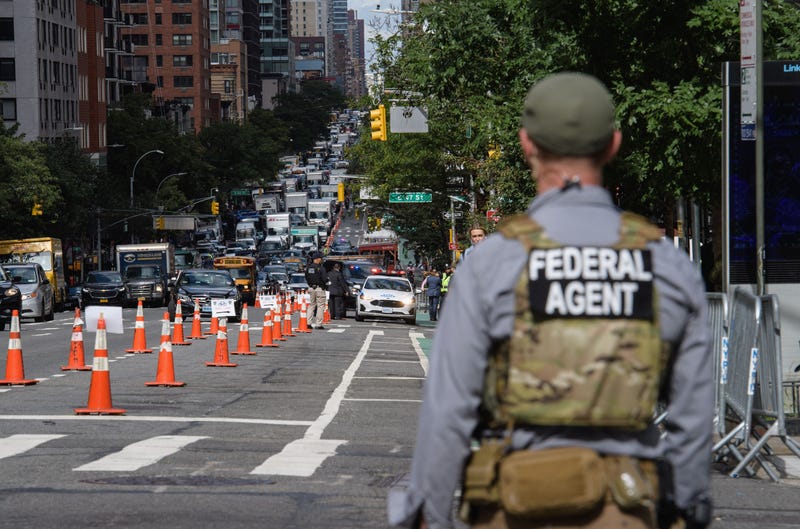 A federal agent stands on Second Avenue with heavy traffic near the United Nations Headquarters during last year's U.N. General Assembly