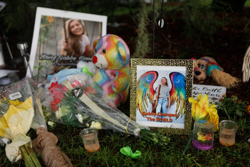 A sign at a roadside memorial honors the death of Gabby Petito on September 24, 2021 in Blue Point, New York.