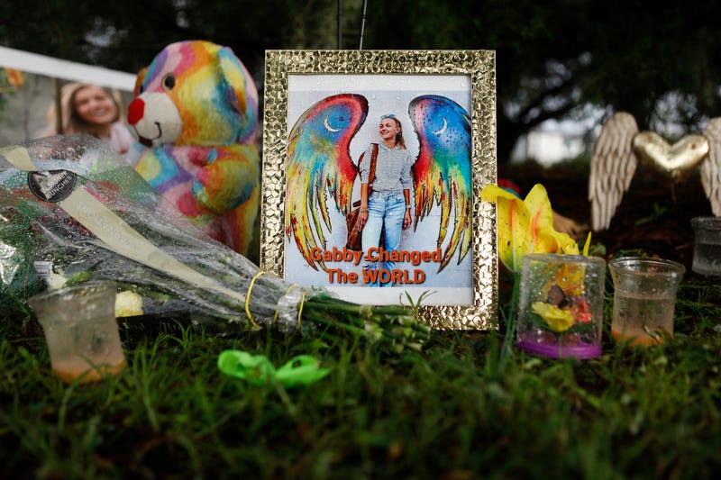 A makeshift memorial dedicated to Gabby Petito is located near the North Port City Hall on September 21, 2021 in North Port, Florida