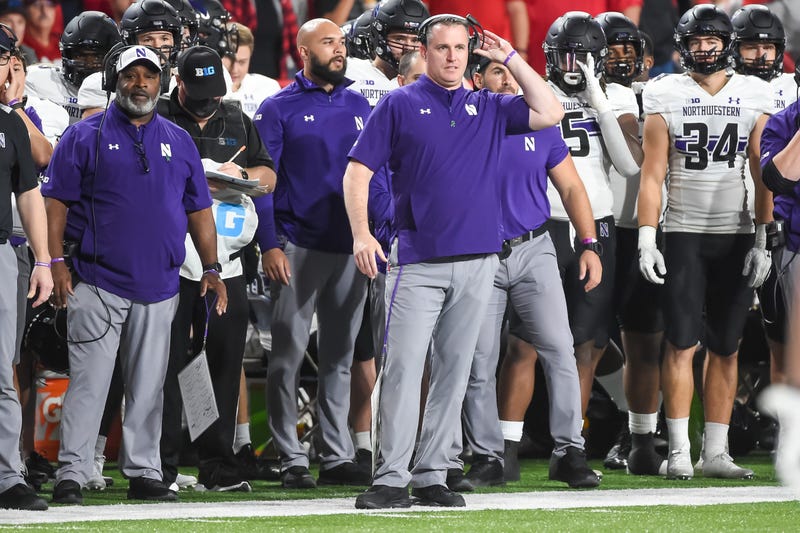 Head coach Pat Fitzgerald of the Northwestern Wildcats watches action against the Nebraska Cornhuskers in the first half at Memorial Stadium on October 2, 2021 in Lincoln, Nebraska.