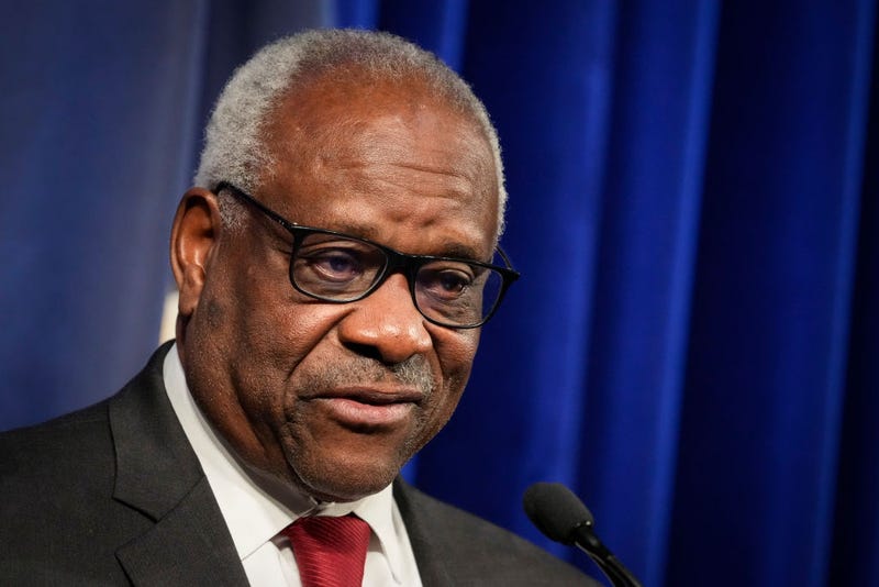 Associate Supreme Court Justice Clarence Thomas speaks at the Heritage Foundation on October 21, 2021 in Washington, DC. Clarence Thomas has now served on the Supreme Court for 30 years. He was nominated by former President George H. W. Bush in 1991 and is the second African-American to serve on the high court, following Justice Thurgood Marshall. (Photo by Drew Angerer/Getty Images)