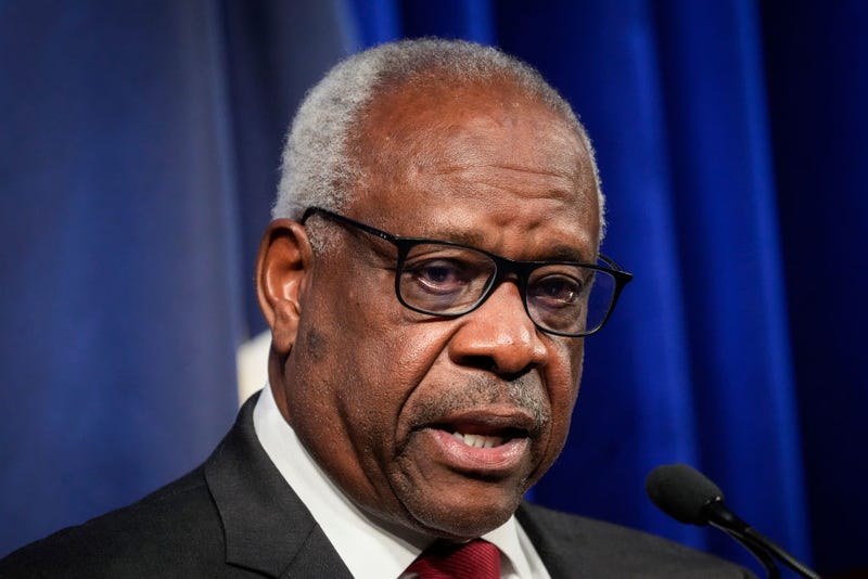Associate Supreme Court Justice Clarence Thomas speaks at the Heritage Foundation on October 21, 2021 in Washington, DC. Clarence Thomas has now served on the Supreme Court for 30 years. He was nominated by former President George H. W. Bush in 1991 and is the second African-American to serve on the high court, following Justice Thurgood Marshall. (Photo by Drew Angerer/Getty Images)