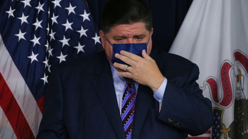 Gov. J.B. Pritzker at the Thompson Center on Aug. 26, 2021, where he announced a new statewide indoor mask mandate.