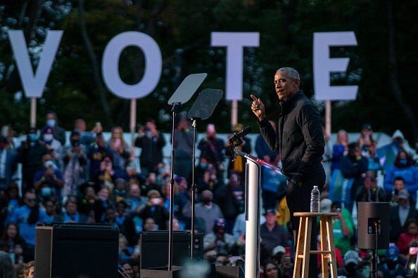 Former President Obama speaking in Virginia. 