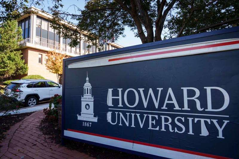 An entrance sign near the main gate at Howard University October 25, 2021 in Washington, DC.