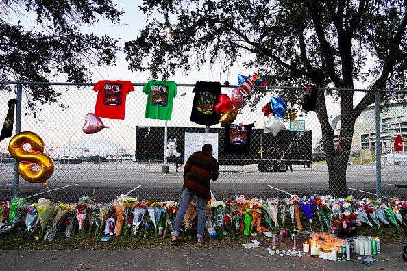 The memorial outside of the canceled Astroworld festival at NRG Park.