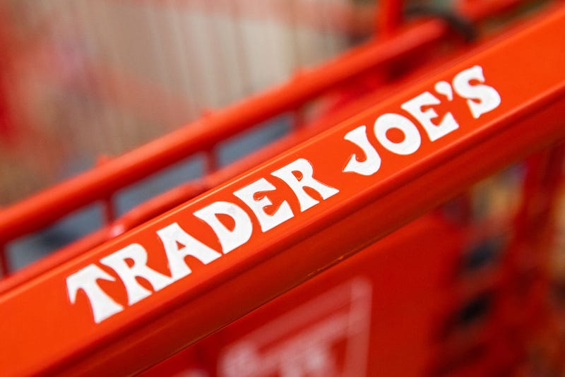 Signage on a shopping cart at the Trader Joe's Upper East Side Bridgemarket grocery store in New York.