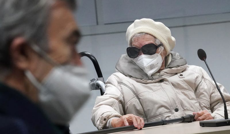 Concentration camp survivor and witness Josef Salomonovic and 96-year-old defendant Irmgard F., a former secretary for the SS commander of the Stutthof concentration camp, are seen in the courtroom on December 7, 2021 in Itzehoe, Germany.