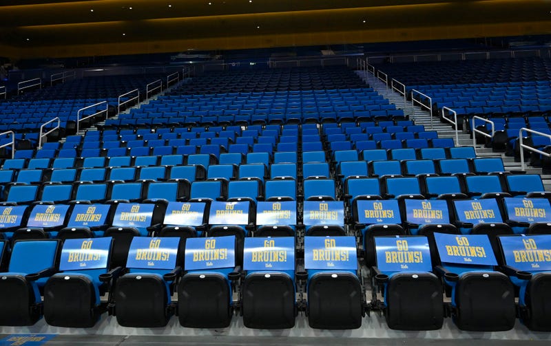 Arena seats are empty as it was announced that the game between the UCLA Bruins and the Alabama State Hornets will not be played as scheduled due to COVID-19 protocols . at UCLA Pauley Pavilion on December 15, 2021 in Los Angeles, California.
