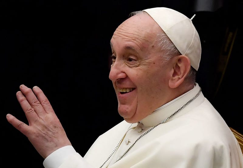 Pope Francis gestures as he meets with attendees during the weekly general general audience at Paul-VI Hall in the Vatican on January 26, 2021.