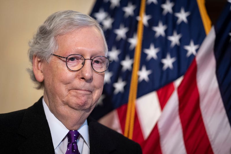 Senate Minority Leader Mitch McConnell (R-KY) attends a news conference after a lunch meeting with Senate Republicans on Capitol Hill February 1, 2022 in Washington, DC. 