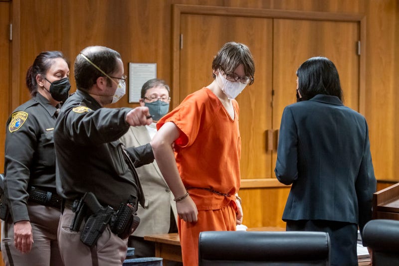 Ethan Crumbley is led away from the courtroom after a placement hearing at Oakland County Circuit Court