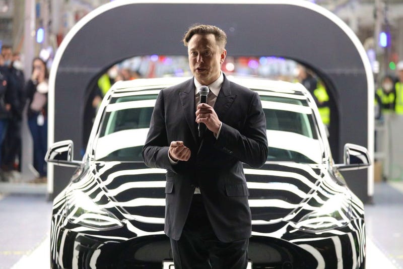Tesla CEO Elon Musk during the official opening of the new Tesla electric car manufacturing plant on March 22, 2022, near Gruenheide, Germany.