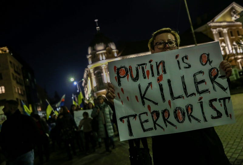 Thousands of people gathered in a peaceful march against the Russian attacks on Ukraine in Sofia, Bulgaria, on March 24, 2022.