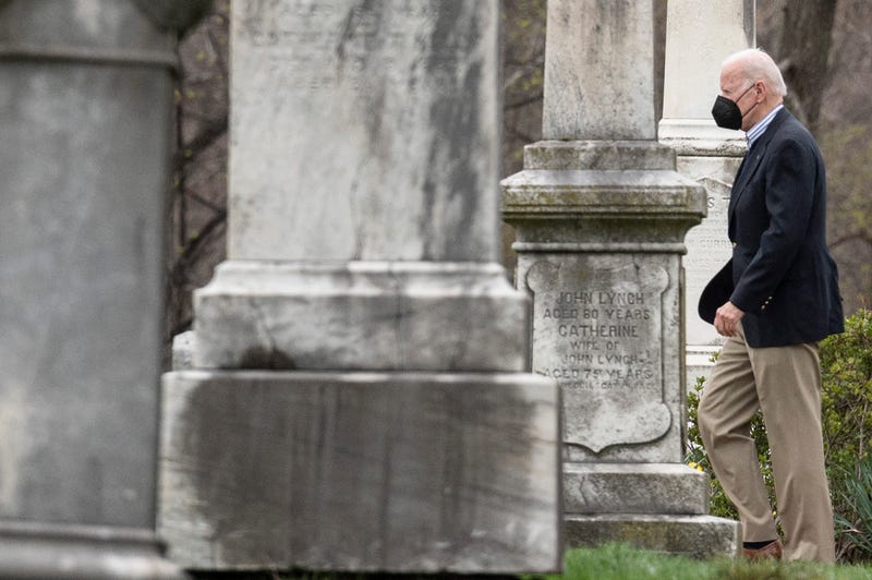 US President Joe Biden arrives at St Joseph on the Brandywine Catholic Church in Wilmington, Delaware, on April 9, 2022.