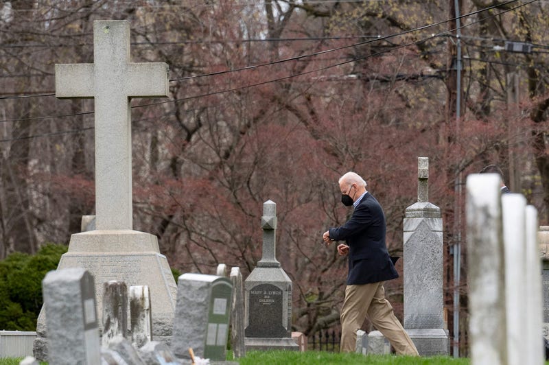 US President Joe Biden arrives at St Joseph on the Brandywine Catholic Church in Wilmington, Delaware, on April 9, 2022.