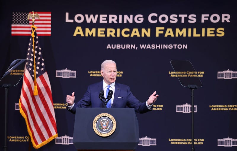 .S. President Joe Biden speaks about the high cost of prescription drugs and child care at Green River College on April 22, 2022 in Auburn, Washington. Biden is on a multi-day trip to the Pacific Northwest, with stops in Portland and Seattle. (Photo by Karen Ducey/Getty Images)
