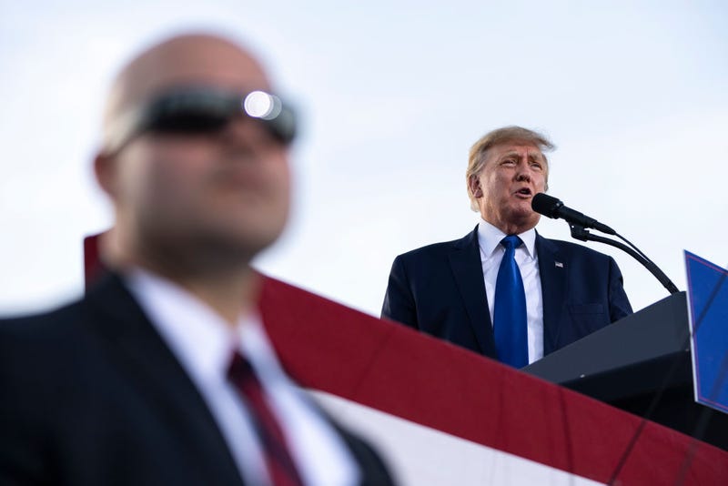 Former U.S. President Donald Trump speaks during a rally hosted by the former president at the Delaware County Fairgrounds on April 23, 2022 in Delaware, Ohio.