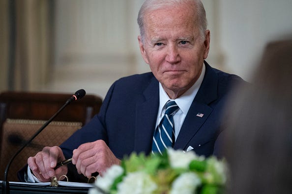 U.S. President Joe Biden speaks during a meeting with Inspectors General in the State Dining Room at the White House on April 29, 2022 in Washington, DC. 