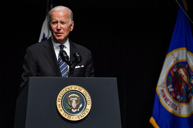 US President Joe Biden delivers remarks at the memorial service of former Vice President Walter Mondale in Minneapolis, Minnesota, on May 1, 2022.