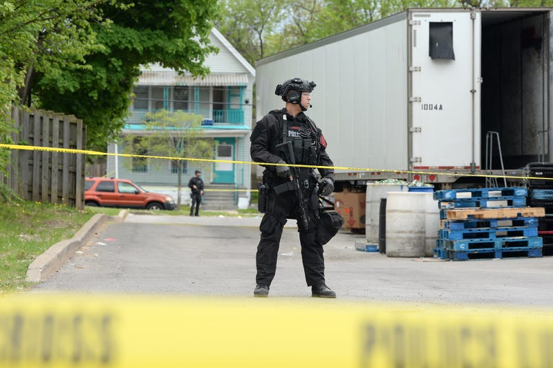 Buffalo Police on scene at a Tops Friendly Market on May 14, 2022 in Buffalo, New York. According to reports, at least 10 people were killed after a mass shooting at the store with the shooter in police custody.