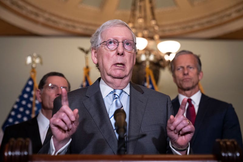 Senate Minority Leader Mitch McConnell (R-KY) speaks during a news conference after a closed-door lunch meeting with Senate Republicans at the U.S. Capitol on June 7, 2022 in Washington, DC. McConnell told reporters he hoped the two parties could find common ground on potential gun violence legislation. (Photo by Drew Angerer/Getty Images)