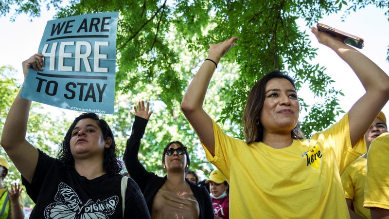 Immigration advocates rally to urge Congress to pass permanent protections for DACA recipients and create a pathway to citizenship, near the U.S. Capitol this past June in Washington, D.C.