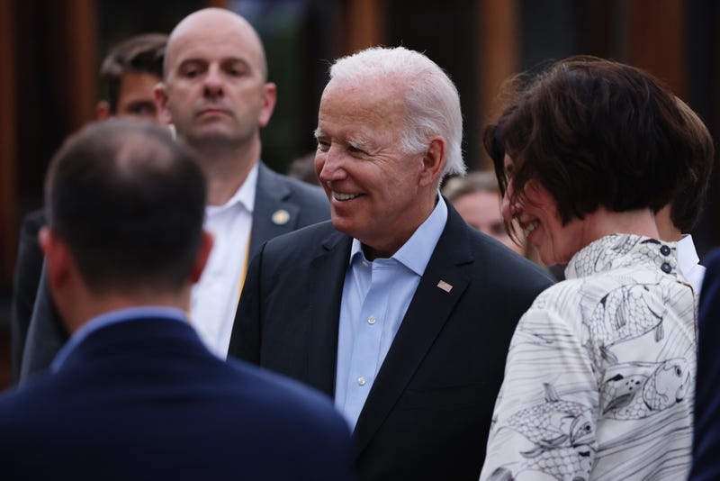 U.S. President Joe Biden emerges from the Outreach working session on the second day of the G7 summit at Schloss Elmau on June 27, 2022 near Garmisch-Partenkirchen, Germany.