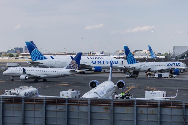 NEWARK, NJ - JULY 01: United Airlines aircraft are seen at Newark Liberty International Airport (EWR) on July 1, 2022 in Newark, New Jersey. Hundreds of flights were canceled across the US ahead of July Fourth weekend.