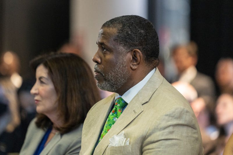 State Sen. Kevin Parker attends Gov. Kathy Hochul signing bills to strengthen New York's commitment to clean energy development and energy efficiency at Newlab Headquarters at Brooklyn Navy Yard on July 5, 2022.