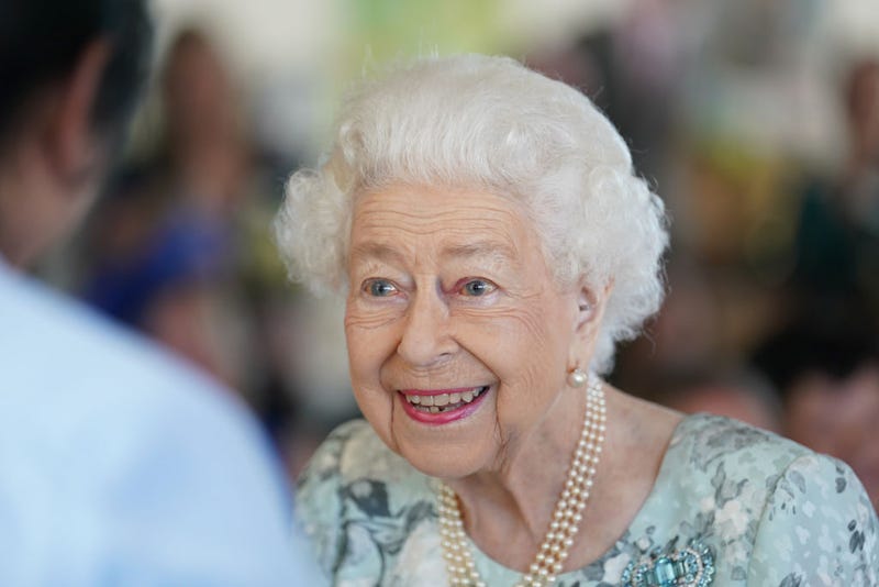 Queen Elizabeth II smiles during a visit to officially open the new building at Thames Hospice on July 15, 2022 in Maidenhead, England.