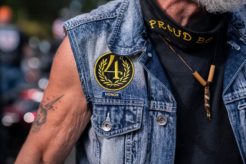 Flip Todd, a leader of the Portland Proud Boys, speaks during a gathering on July 16, 2022 in Gladstone, Oregon.