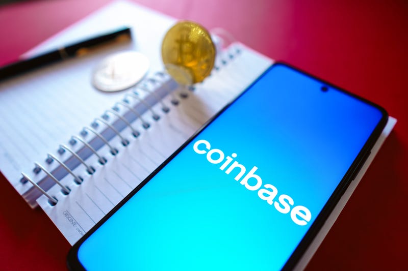 Coinbase logo on cellphone