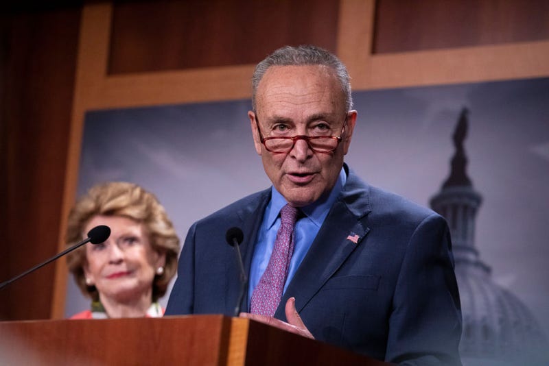 Senate Majority Leader Charles Schumer (D-NY) responds to reporters questions during a press conference following the weekly Democratic Party luncheon on July 26, 2022 at the U.S. Capitol in Washington, D.C.