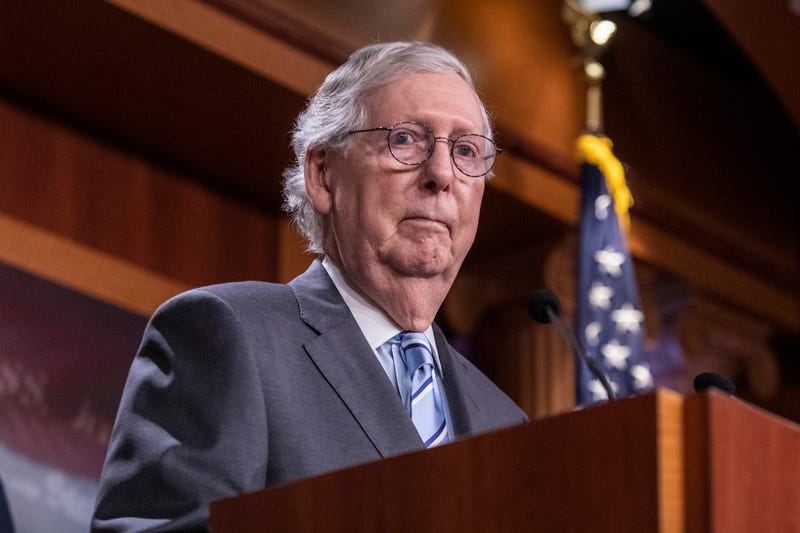 WASHINGTON, DC - JULY 26: Senate Minority Leader Mitch McConnell (R-KY) answers questions during a press conference following the weekly Republican Party luncheon on July 26, 2022 at the U.S. Capitol in Washington, DC. The Republicans addressed issues including inflation and the potential of Sweden and Finland becoming NATO members.
