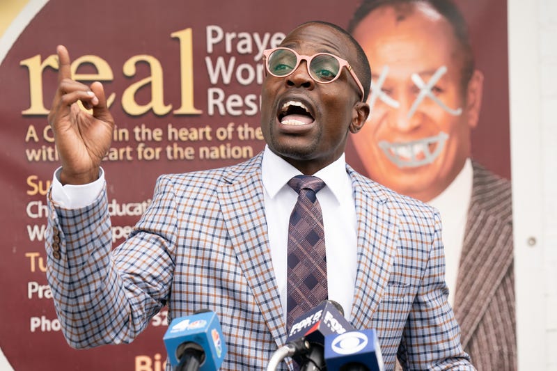 Bishop Lamor Whitehead speaks during a news conference in Brooklyn on Friday, July 29, 2022