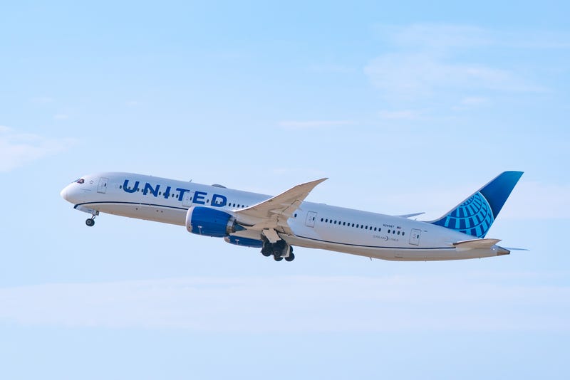 United Airlines flight in the air