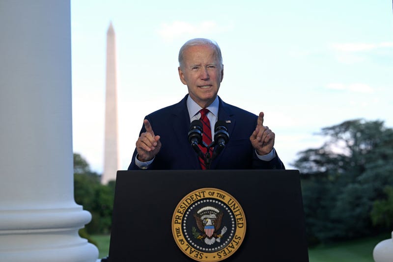 U.S. President Joe Biden speaks from the Blue Room balcony of the White House on August 1, 2022 in Washington, D.C.