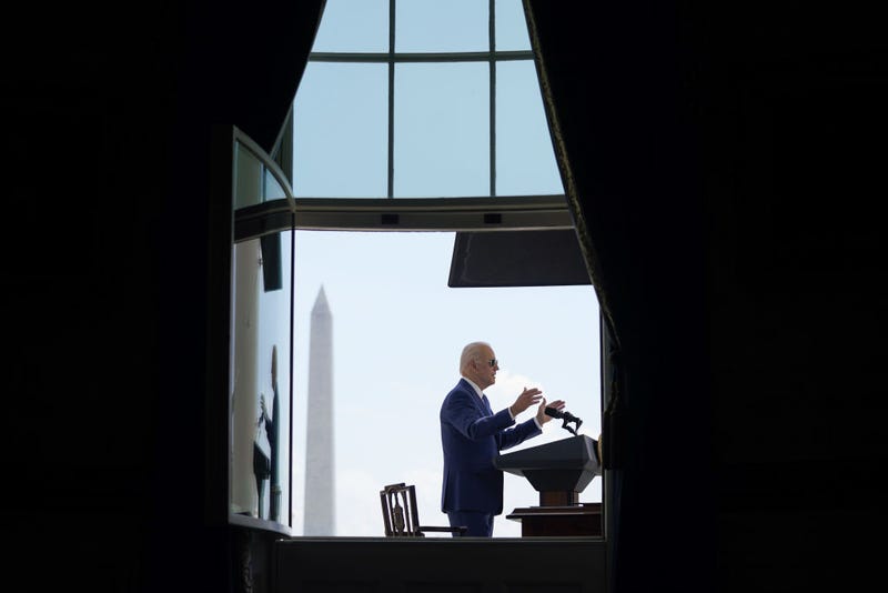 President Joe Biden speaks from the Blue Room Balcony of the White House in Washington on Friday, Aug. 5, 2022.