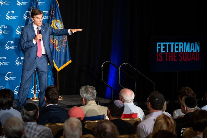 Republican U.S. Senate candidate Mehmet Oz speaks at the Republican Jewish Coalition pro-Israel community event in Philadelphia, Aug. 17, 2022.