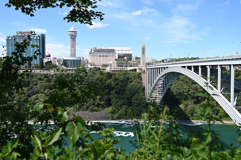 The Rainbow Bridge crosses from the United States into Canada on August 13, 2022 at Niagara Falls, New York. The FBI said it is investigating a vehicle explosion that took place on the bridge Wednesday.